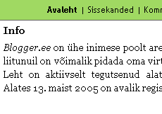 ekraanipilt Blogger.ee lehek&uuml;ljest